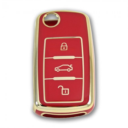 Volkswagen UDS Golf Caddy Jetta Transporter Kırmızı Oto Anahtar Kumanda Kabı Kılıf Oto Anahtarlık 