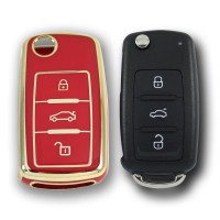 Volkswagen UDS Golf Caddy Jetta Transporter Kırmızı Oto Anahtar Kumanda Kabı Kılıf Oto Anahtarlık 