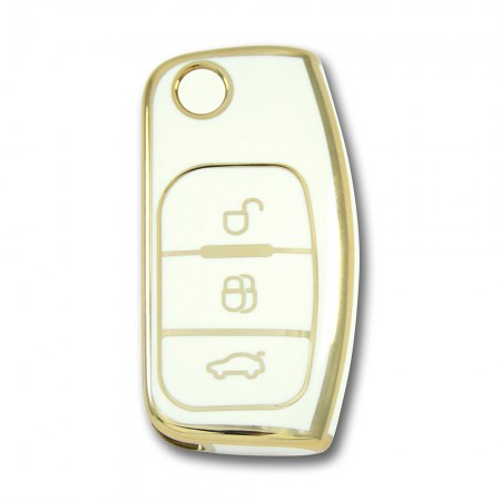 Ford Focus Fiesta Connect 2004+ Sustalı Beyaz Oto Anahtar Kumanda Kabı Kılıfı Oto Anahtarlık