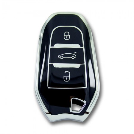 Peugeot 5008 3008 Citroen C3 C4 Smart Siyah-Gümüş Oto Anahtar Kumanda Kabı Kılıfı Oto Anahtarlık