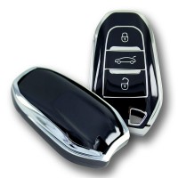 Peugeot 5008 3008 Citroen C3 C4 Smart Siyah-Gümüş Oto Anahtar Kumanda Kabı Kılıfı Oto Anahtarlık