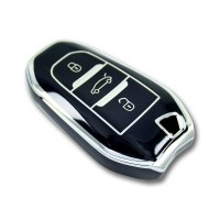 Peugeot 5008 3008 Citroen C3 C4 Smart Siyah-Gümüş Oto Anahtar Kumanda Kabı Kılıfı Oto Anahtarlık