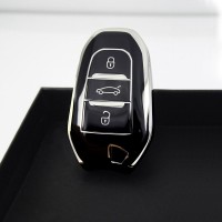 Peugeot 5008 3008 Citroen C3 C4 Smart Siyah-Gümüş Oto Anahtar Kumanda Kabı Kılıfı Oto Anahtarlık