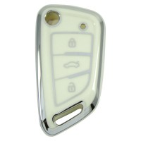 Universal FEM Tipi Sustalı Kumanda için Beyaz-Gümüş Oto Anahtar Kumanda Kabı Kılıfı Oto Anahtarlık