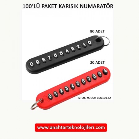 Numaratör Anahtarlık Siyah - Kırmızı 100 lü Paket